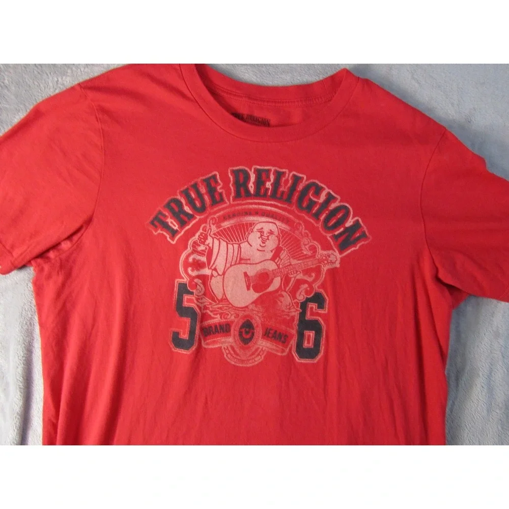 True Religion Mens Red Graphic Buddha Guitar World Tour T-Shirt XL